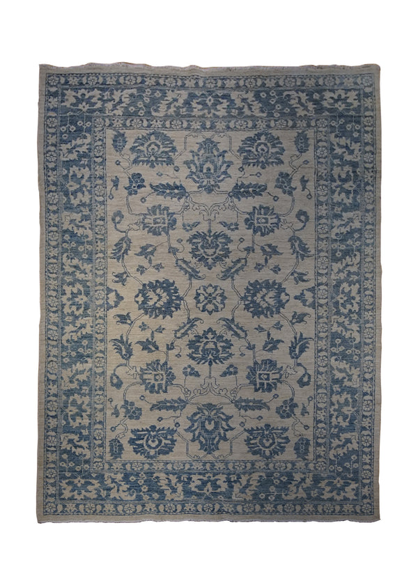 A30132 Oriental Rug Pakistani Handmade Area Transitional Neutral 6'1'' x 8'8'' -6x9- Whites Beige Blue Silver Wash Oushak Floral Design