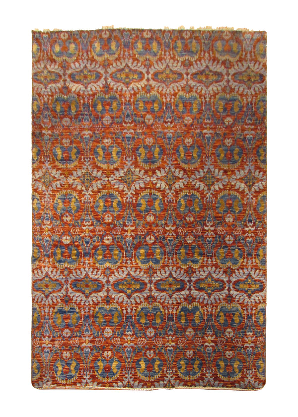 A30160 Oriental Rug Indian Handmade Area Transitional 5'12'' x 8'10'' -6x9- Red Blue Geometric Design