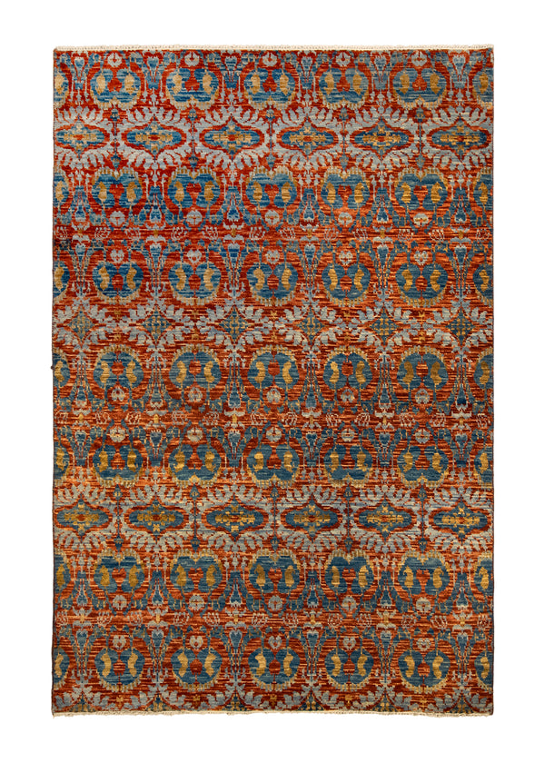 A30160 Oriental Rug Indian Handmade Area Transitional 6'0'' x 8'10'' -6x9- Red Blue Geometric Design.jpg