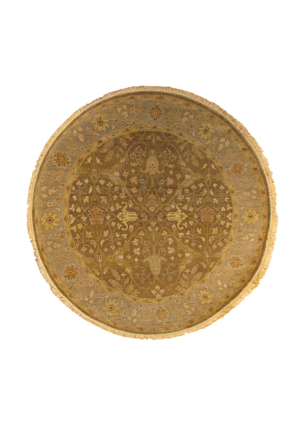 A30165 Oriental Rug Indian Handmade Round Transitional 4'0'' x 4'0'' -4x4- Brown Oushak Design