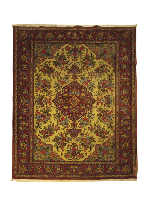A30173 Persian Rug Qum Handmade Area Traditional 4'9'' x 6'10'' -5x7- Whites Beige Red Floral Design