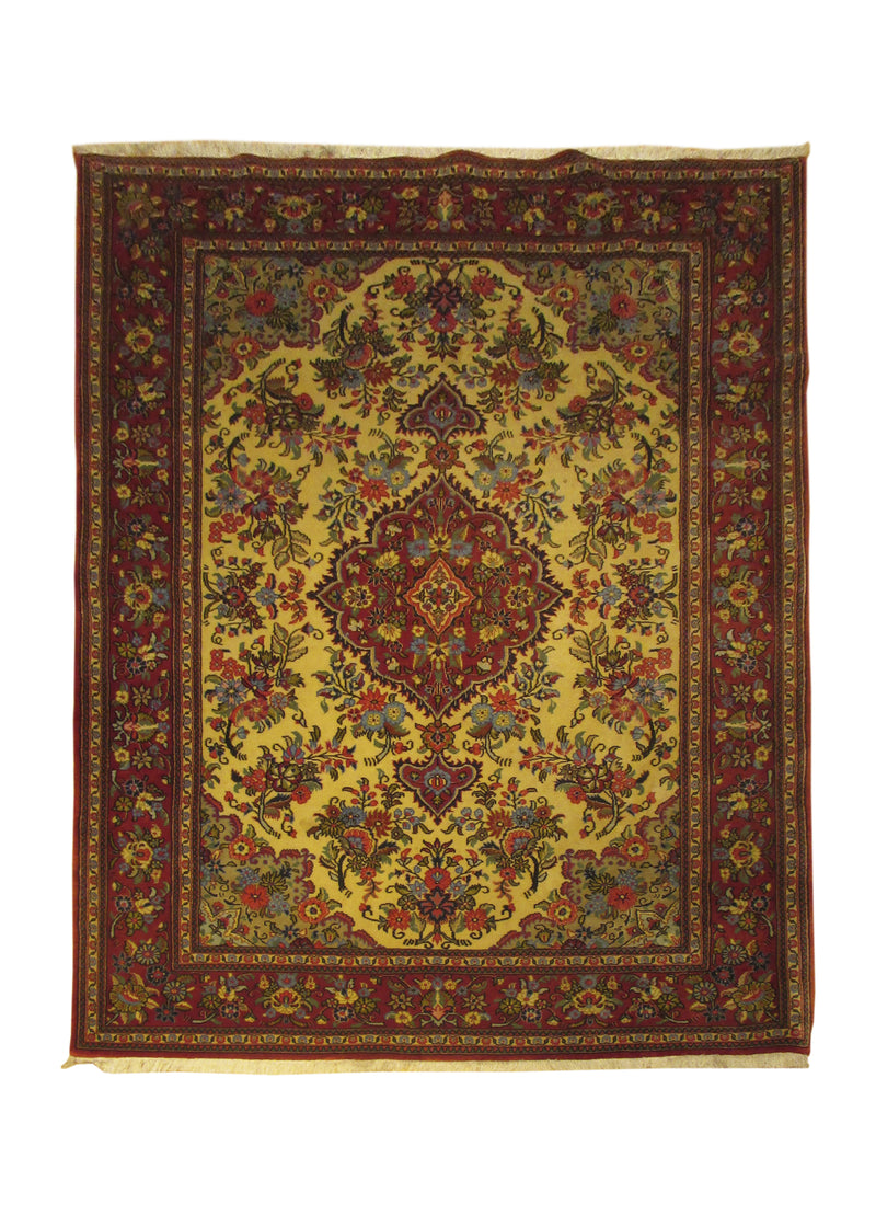 A30173 Persian Rug Qum Handmade Area Traditional 4'9'' x 6'10'' -5x7- Whites Beige Red Floral Design