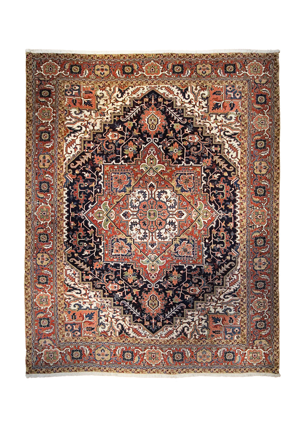 A30196 Persian Rug Heriz Handmade Area Antique Tribal 9'9'' x 12'6'' -10x13- Red Blue Geometric Design