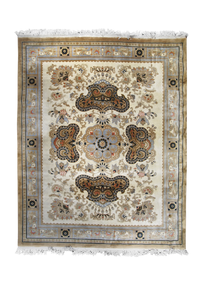 A30200 Oriental Rug Chinese Handmade Area Traditional 7'12'' x 10'0'' -8x10- Whites Beige Blue Floral Design