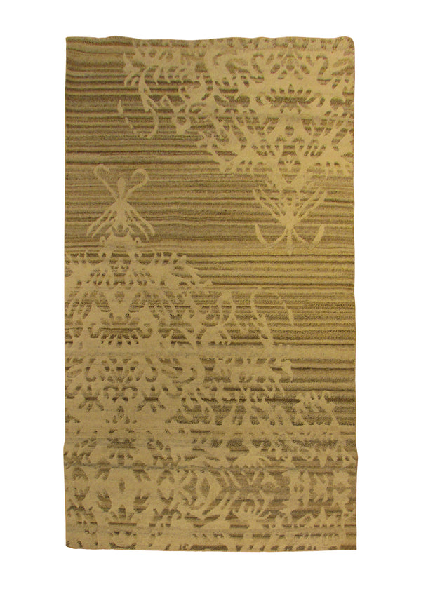 A30203 Oriental Rug Indian Handmade Runner Modern 3'1'' x 6'0'' -3x6- Whites Beige Geometric Abstract Design