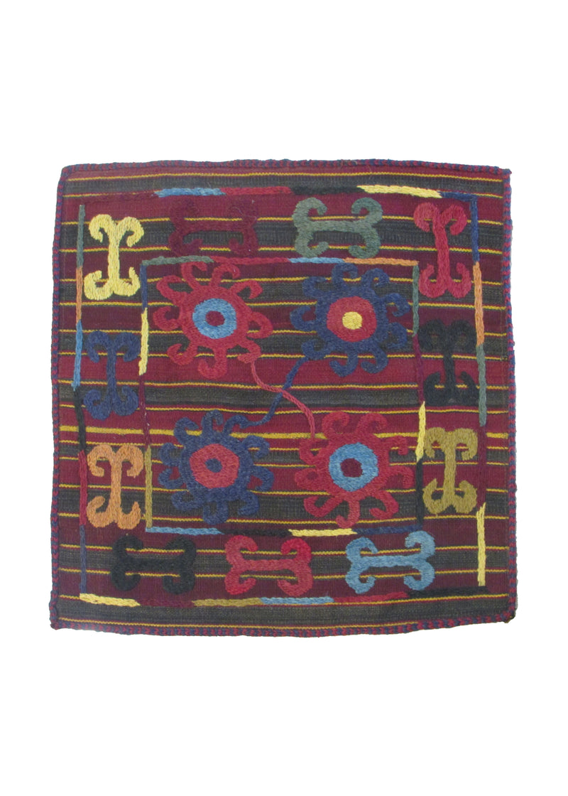 A30244 Oriental Rug Pakistani Handmade Pillow Tribal 1'7'' x 1'7'' -2x2- Whites Beige Multi-color Suzani Geometric Design