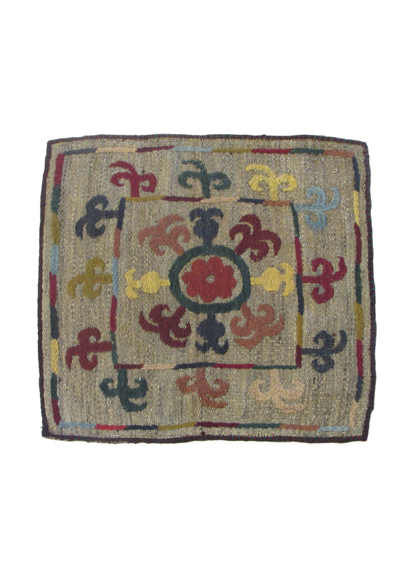A30254 Oriental Rug Pakistani Handmade Pillow Tribal 1'7'' x 1'7'' -2x2- Whites Beige Multi-color Suzani Geometric Design
