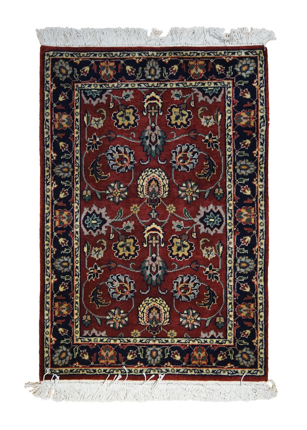 A30298 Oriental Rug Indian Handmade Area Transitional 2'1'' x 3'0'' -2x3- Red Blue Floral Design