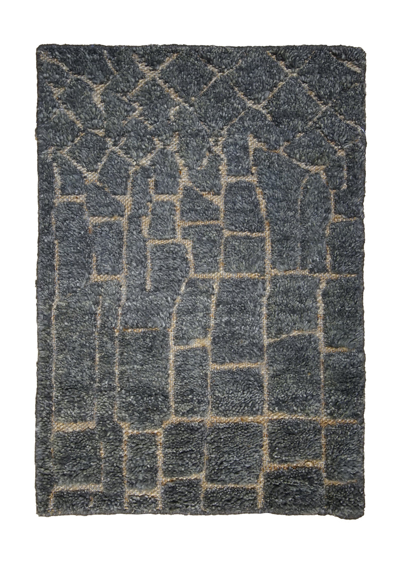 A30342 Oriental Rug Indian Handmade Area Modern 2'0'' x 3'0'' -2x3- Gray Stripes Abstract Design
