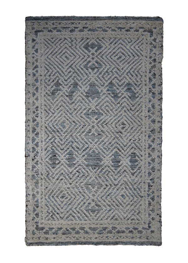 A30344 Oriental Rug Indian Handmade Area Modern 2'0'' x 3'0'' -2x3- Blue Whites Beige Geometric Design
