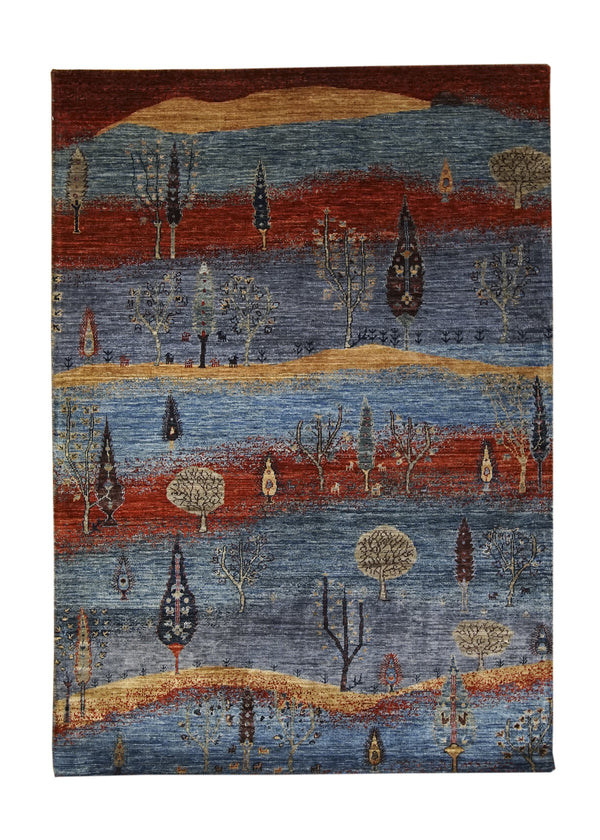A30356 Oriental Rug Pakistani Handmade Area Transitional Tribal 4'2'' x 5'11'' -4x6- Blue Red Lori Geometric Gabbeh Design