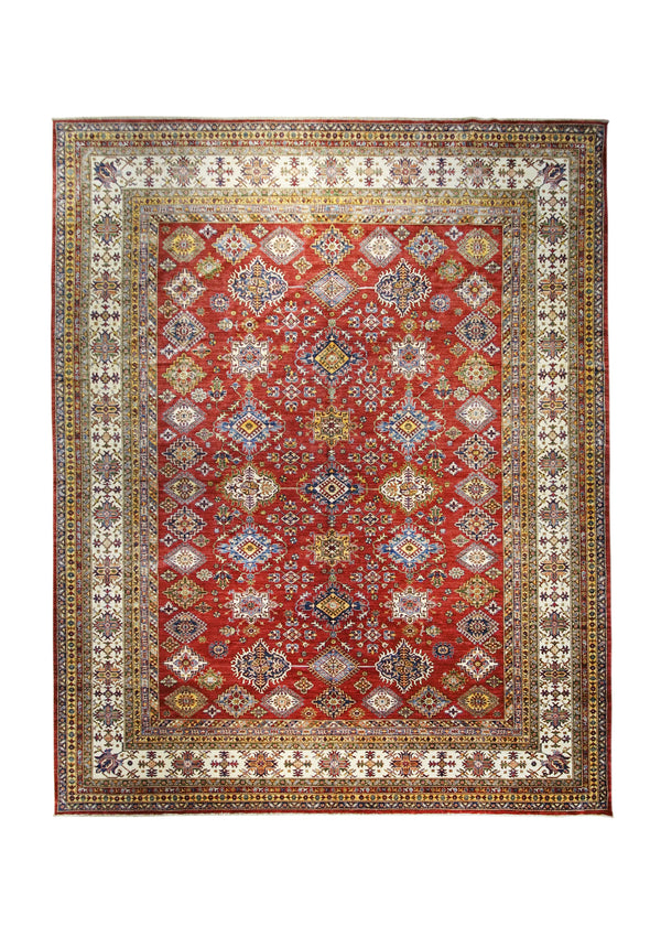 A30371 Oriental Rug Pakistani Handmade Area Transitional Tribal 11'10'' x 14'11'' -12x15- Red Kazak Geometric Design