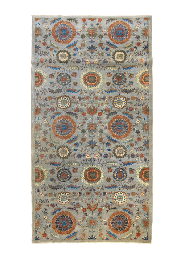 A30401 Oriental Rug Pakistani Handmade Area Transitional 5'2'' x 9'8'' -5x10- Gray Orange Suzani Floral Design.jpg