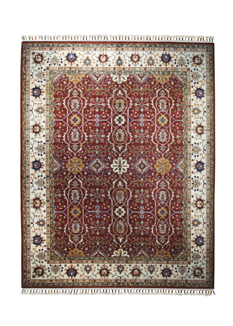 A30408 Oriental Rug Pakistani Handmade Area Transitional Tribal 8'2'' x 9'10'' -8x10- Red Whites Beige Khorjin Floral Design