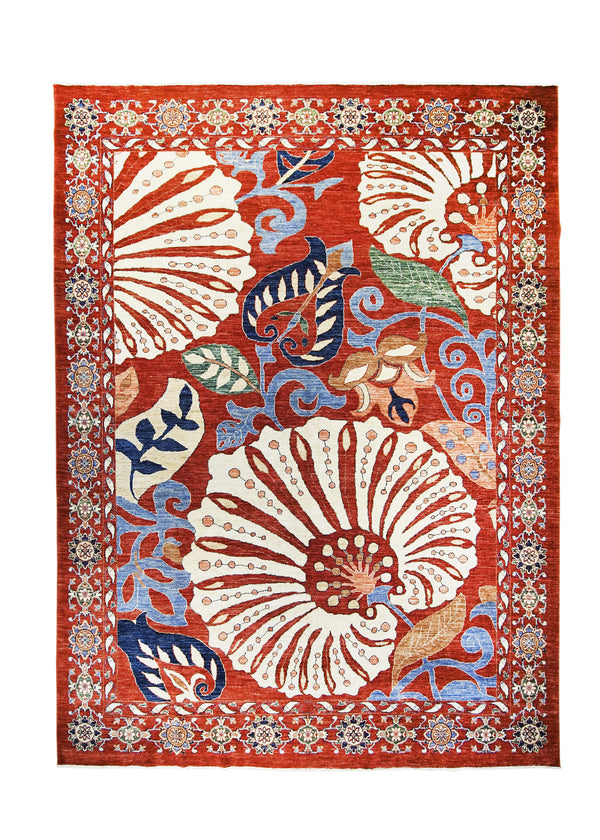 A30409 Oriental Rug Pakistani Handmade Area Transitional 8'2'' x 11'3'' -8x11- Red Suzani Floral Design