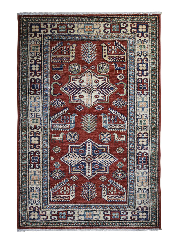 A30418 Oriental Rug Pakistani Handmade Area Transitional Tribal 2'8'' x 4'0'' -3x4- Red Kazak Geometric Design