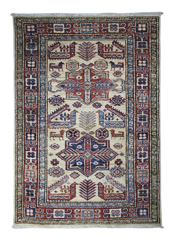 A30422 Oriental Rug Pakistani Handmade Area Transitional Tribal 2'7'' x 3'8'' -3x4- Yellow Gold Red Kazak Geometric Design