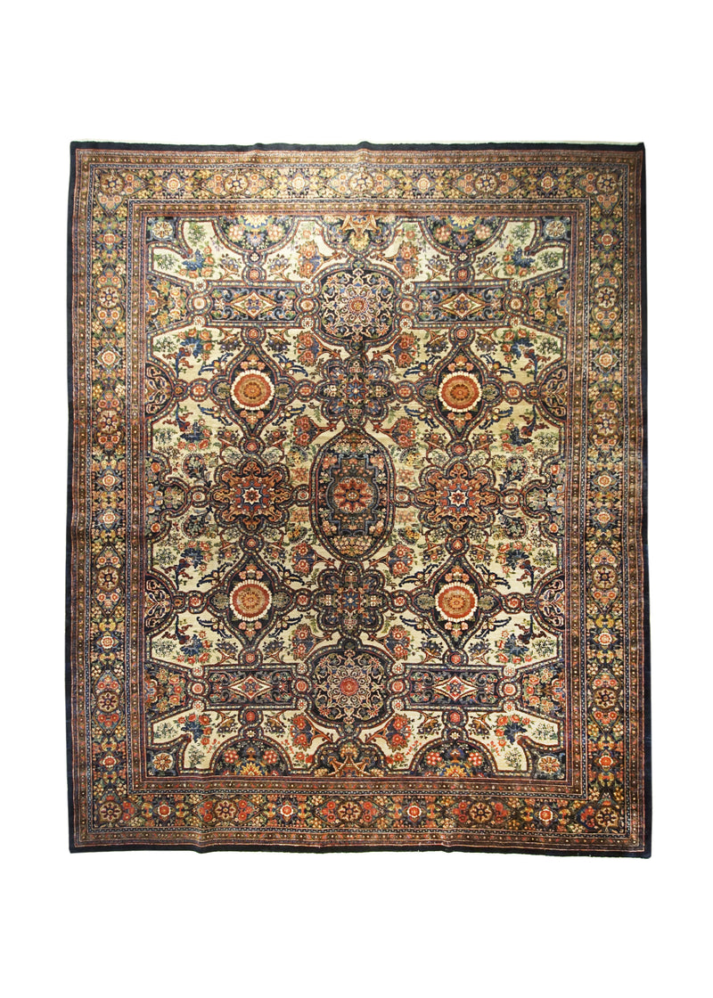A30423 Persian Rug Kermanshah Handmade Area Traditional Antique 9'6'' x 11'9'' -10x12- Blue Whites Beige Garden Design