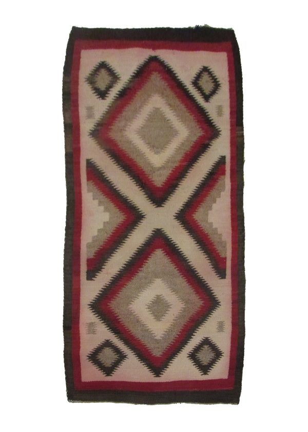 A30425 Native American Rug Navajo Handmade Area Tribal 2'5'' x 4'9'' -2x5- Whites Beige Red Brown Geometric Design