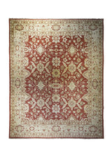 A30434 Oriental Rug Pakistani Handmade Area Transitional 8'11'' x 11'4'' -9x11- Red Whites Beige Antique Washed Oushak Floral Design