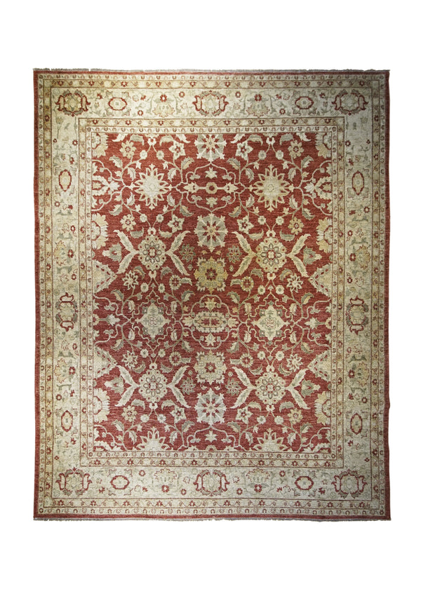 A30434 Oriental Rug Pakistani Handmade Area Transitional 8'11'' x 11'4'' -9x11- Red Whites Beige Antique Washed Oushak Floral Design