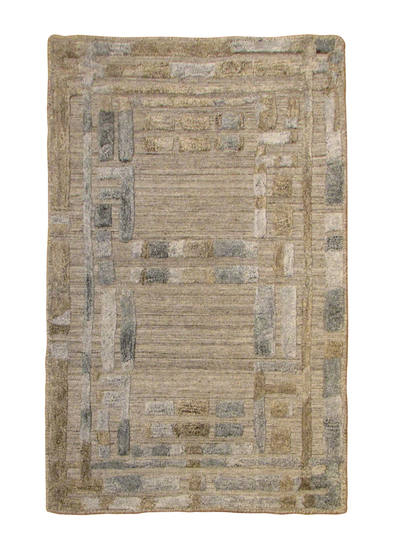 A30441 Oriental Rug Indian Handmade Area Transitional 2'0'' x 3'0'' -2x3- Whites Beige Blue High Low Pile Design