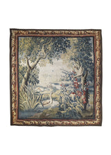 A30446 European Rug Handmade Area Traditional Antique 6'4'' x 7'1'' -6x7- Whites Beige Green Brown Tapestry Flemish Pictorial France Design