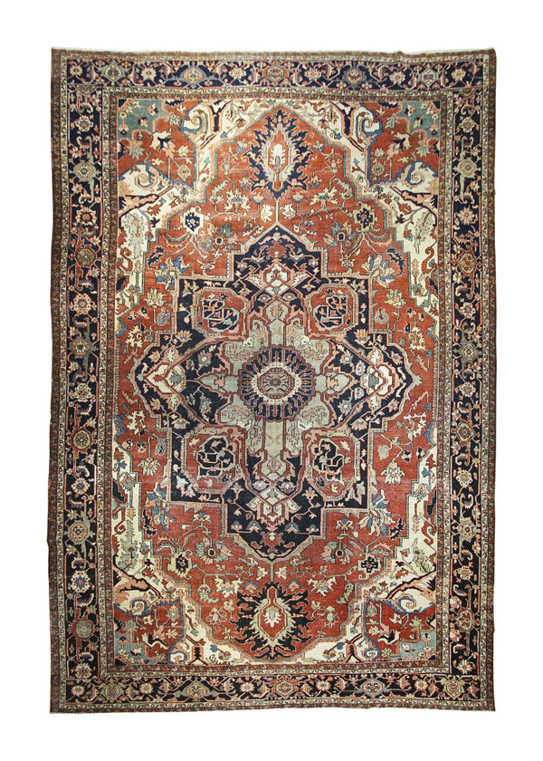 A30447 Persian Rug Serapi Handmade Area Tribal Antique 10'3'' x 15'2'' -10x15- Red Geometric Design