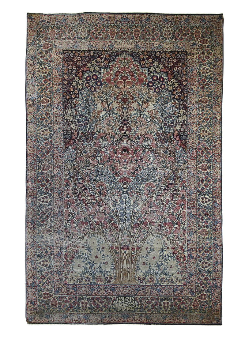 A30449 Persian Rug Kermanshah Handmade Area Traditional Antique 4'4'' x 6'10'' -4x7- Whites Beige Pink Blue Tree of Life Floral Design