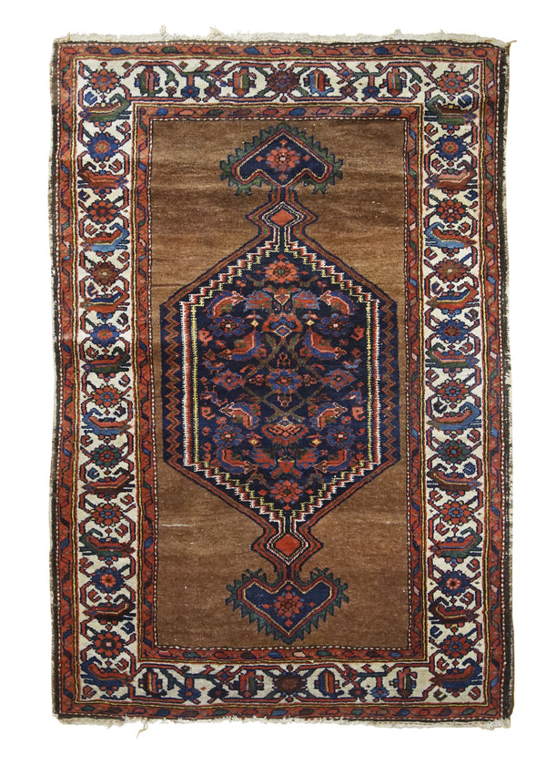 A30451 Persian Rug Saraband Handmade Area Tribal Antique 4'3'' x 6'7'' -4x7- Brown Red Geometric Design