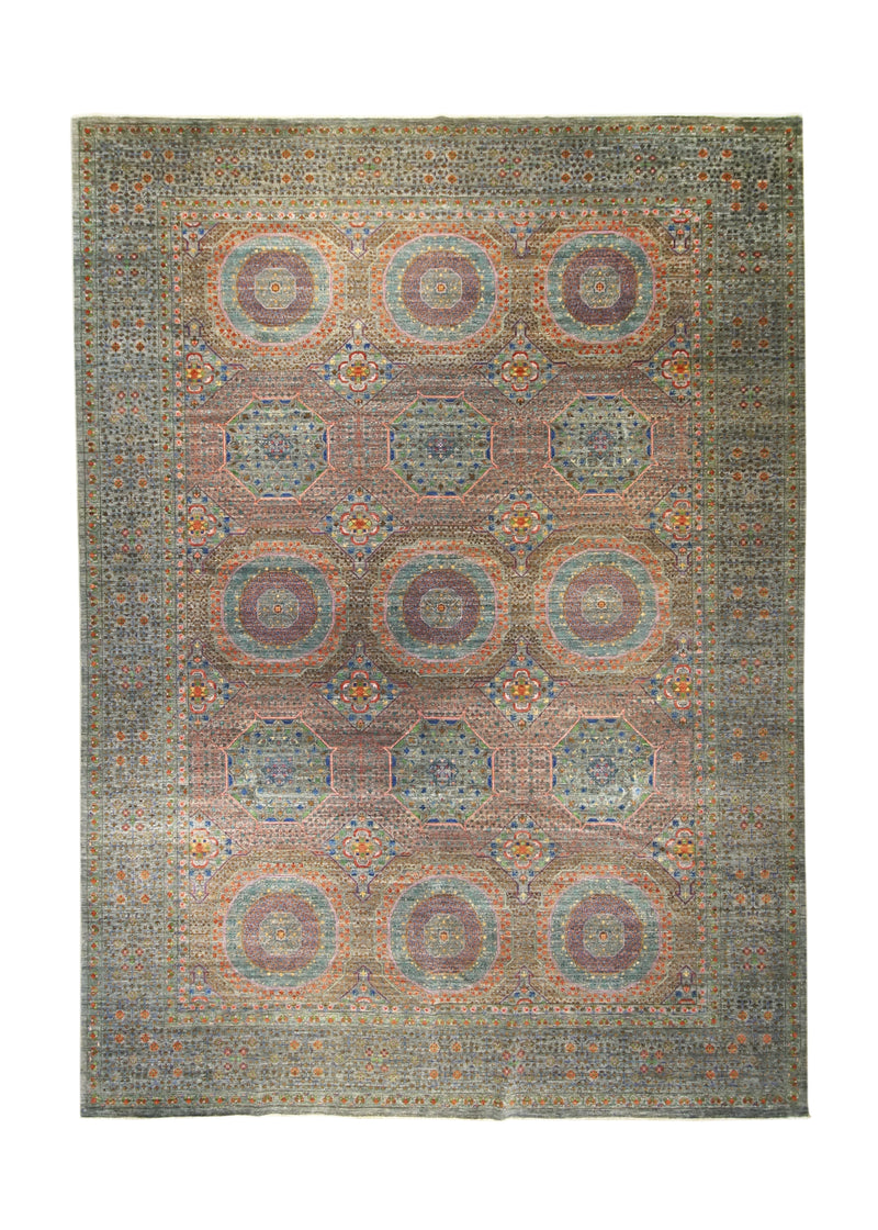 A30509 Oriental Rug Pakistani Handmade Area Transitional 10'1'' x 13'11'' -10x14- Green Purple Purple Mamluk Geometric Design