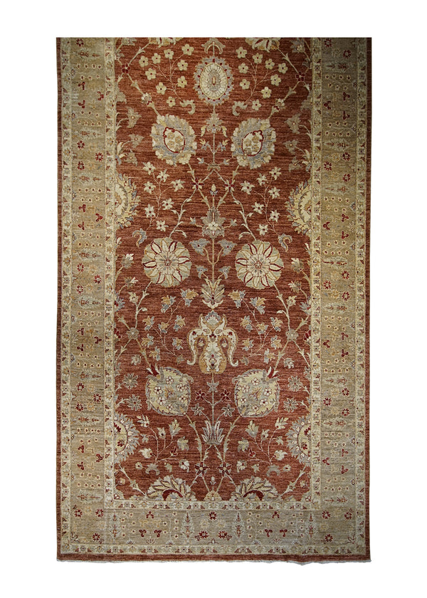 A30514 Oriental Rug Pakistani Handmade Runner Transitional 6'5'' x 16'1'' -6x16- Red Yellow Gold Antique Washed Oushak Floral Design