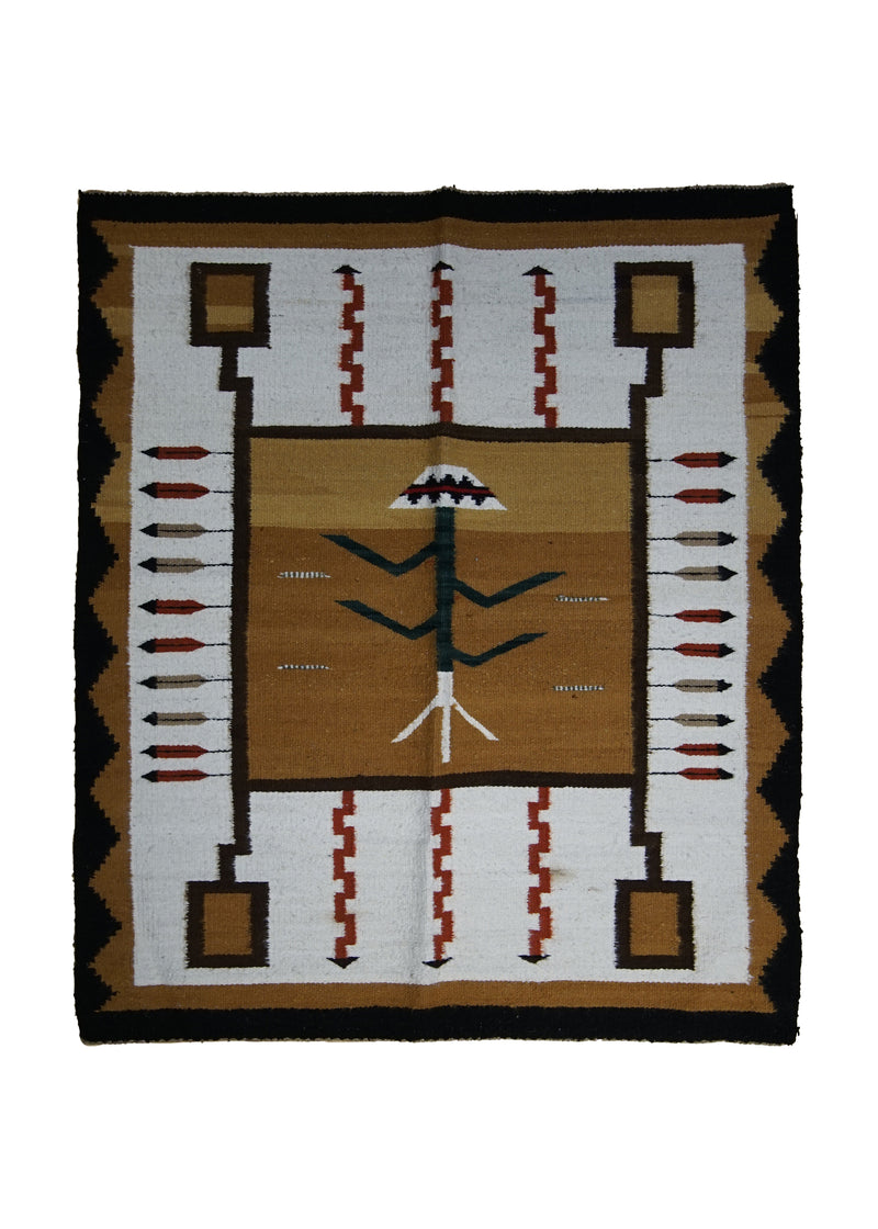 A30515 Native American Rug Navajo Handmade Area Tribal 2'6'' x 2'10'' -3x3- Yellow Gold Whites Beige Storm Geometric Design