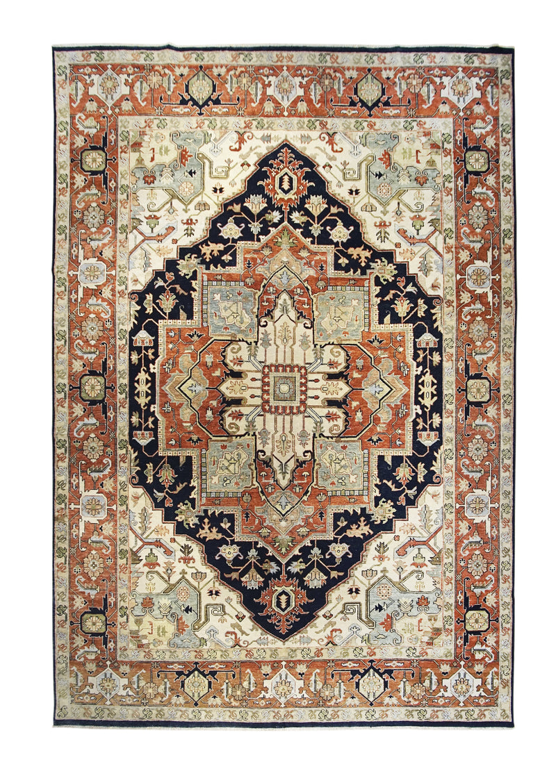 A30555 Oriental Rug Indian Handmade Area Transitional Tribal 9'9'' x 14'6'' -10x15- Whites Beige Red Heriz Geometric Design