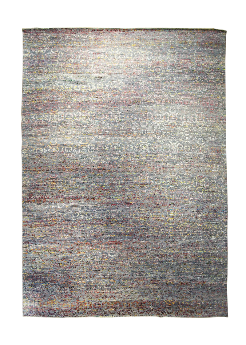 A30564 Oriental Rug Indian Handmade Area Transitional 9'12'' x 14'0'' -10x14- Gray Multi-color Geometric Design