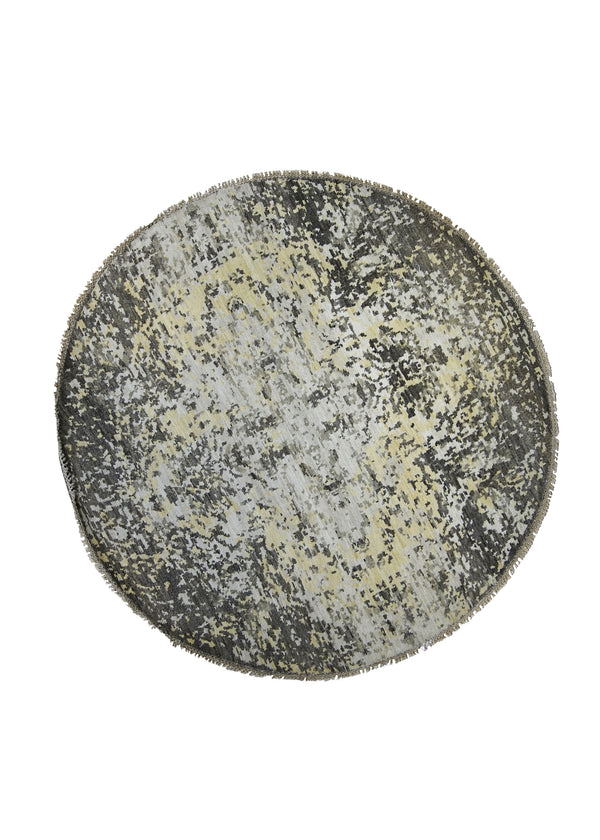 A30569 Oriental Rug Indian Handmade Round Transitional 5'12'' x 6'0'' -6x6- Whites Beige Brown Geometric Splatter Abstract Design