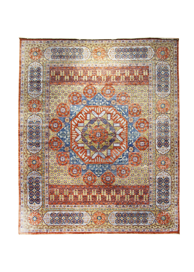 A30575 Oriental Rug Indian Handmade Area Transitional Tribal 12'4'' x 14'11'' -12x15- Red Yellow Gold Geometric Mamluk Design