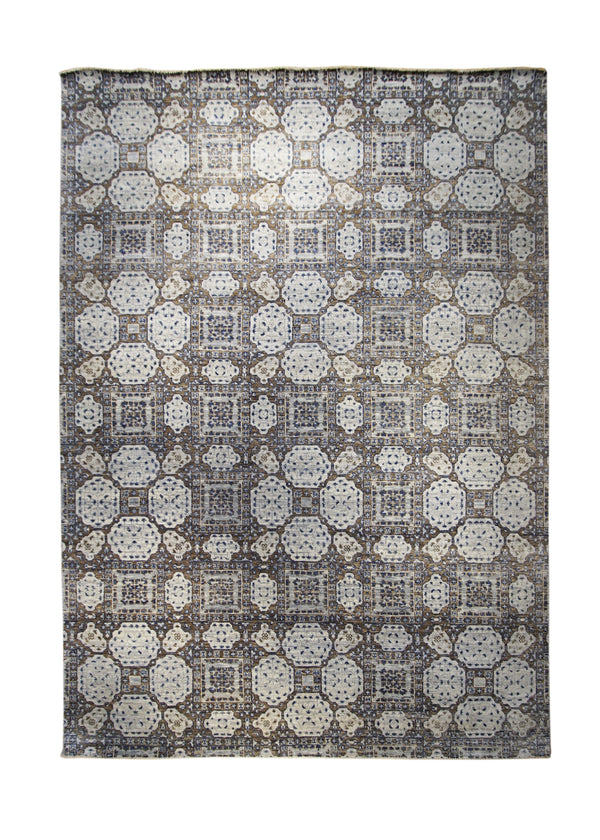 A30578 Oriental Rug Indian Handmade Area Transitional 9'12'' x 13'11'' -10x14- Brown Gray Geometric Design