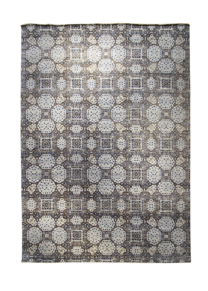 A30578 Oriental Rug Indian Handmade Area Transitional 9'12'' x 13'11'' -10x14- Brown Gray Geometric Design