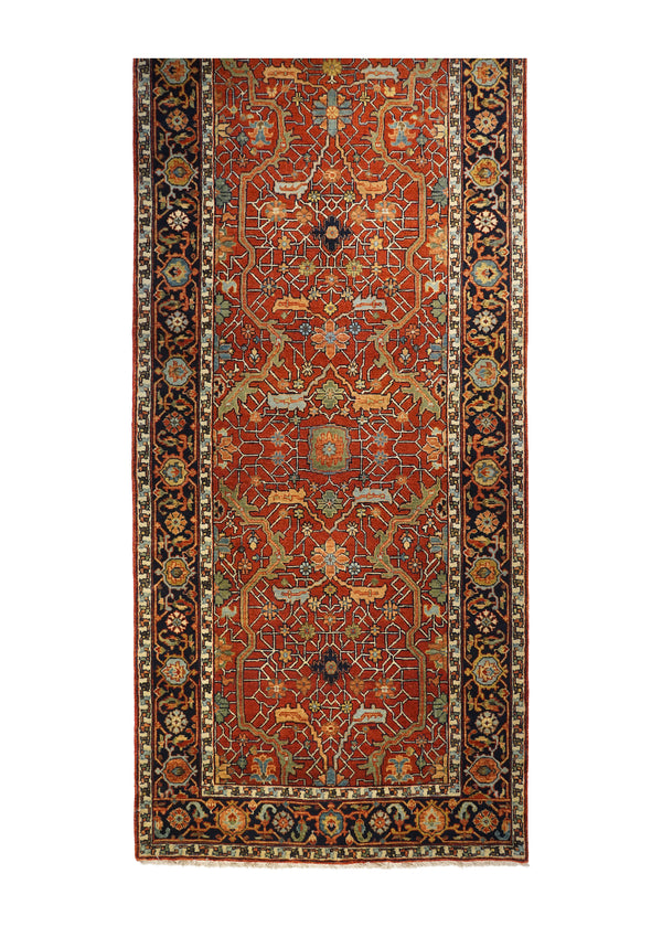 A30592 Oriental Rug Indian Handmade Runner Transitional Tribal 4'0'' x 18'3'' -4x18- Red Geometric Heriz Design