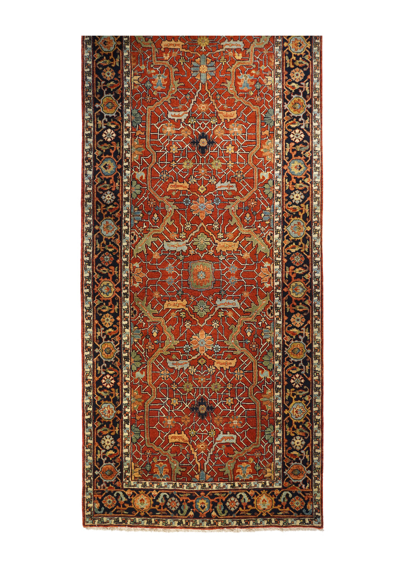 A30592 Oriental Rug Indian Handmade Runner Transitional Tribal 4'0'' x 18'3'' -4x18- Red Geometric Heriz Design