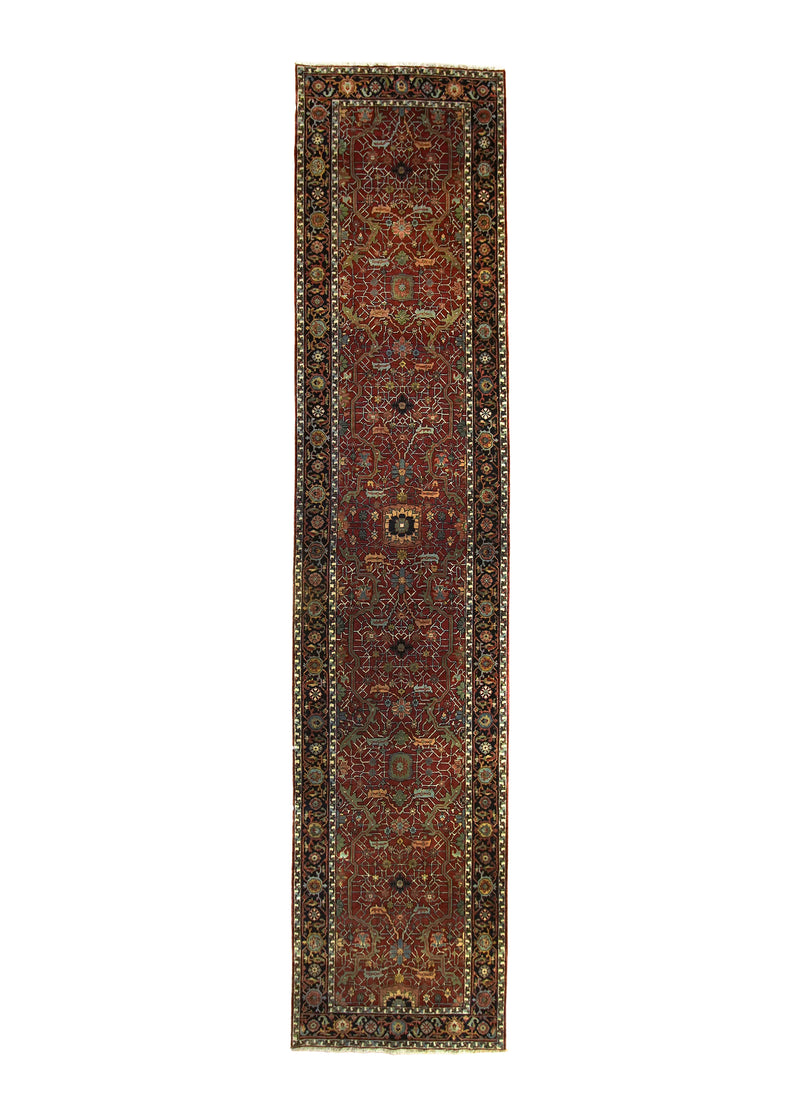 A30592 Oriental Rug Indian Handmade Runner Transitional Tribal 4'0'' x 18'3'' -4x18- Red Geometric Heriz Design.jpg