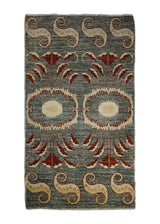 A30601 Oriental Rug Pakistani Handmade Area Transitional 2'1'' x 3'6'' -2x4- Green Red Samarkand Geometric Design