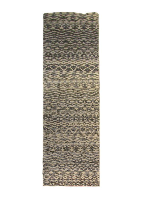 A30603 Oriental Rug Indian Handmade Runner Modern 2'0'' x 15'0'' -2x15- Whites Beige Blue Stripes Geometric Design