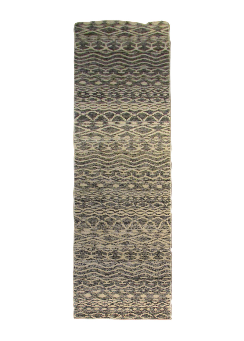 A30603 Oriental Rug Indian Handmade Runner Modern 2'0'' x 15'0'' -2x15- Whites Beige Blue Stripes Geometric Design