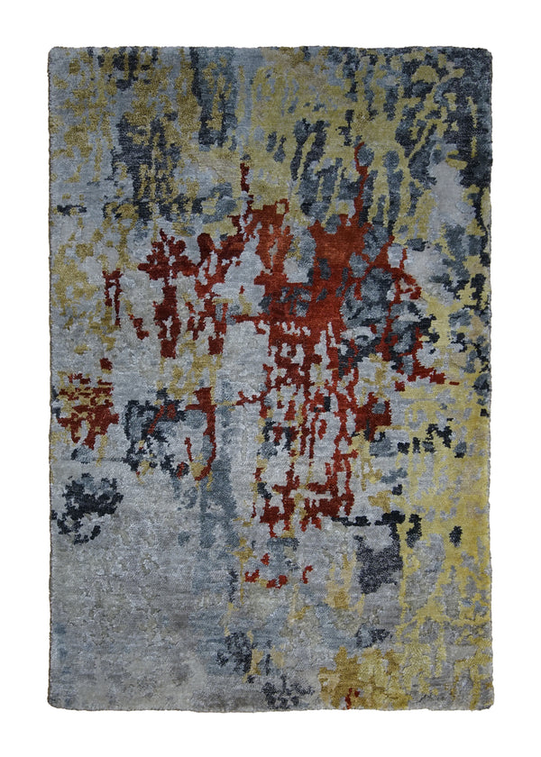 A30632 Oriental Rug Indian Handmade Area Modern 2'0'' x 3'0'' -2x3- Whites Beige Yellow Gold Red Splatter Abstract Design