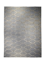 A30707 Oriental Rug Indian Handmade Area Modern Neutral 8'11'' x 11'11'' -9x12- Blue High Low Pile Geometric Design