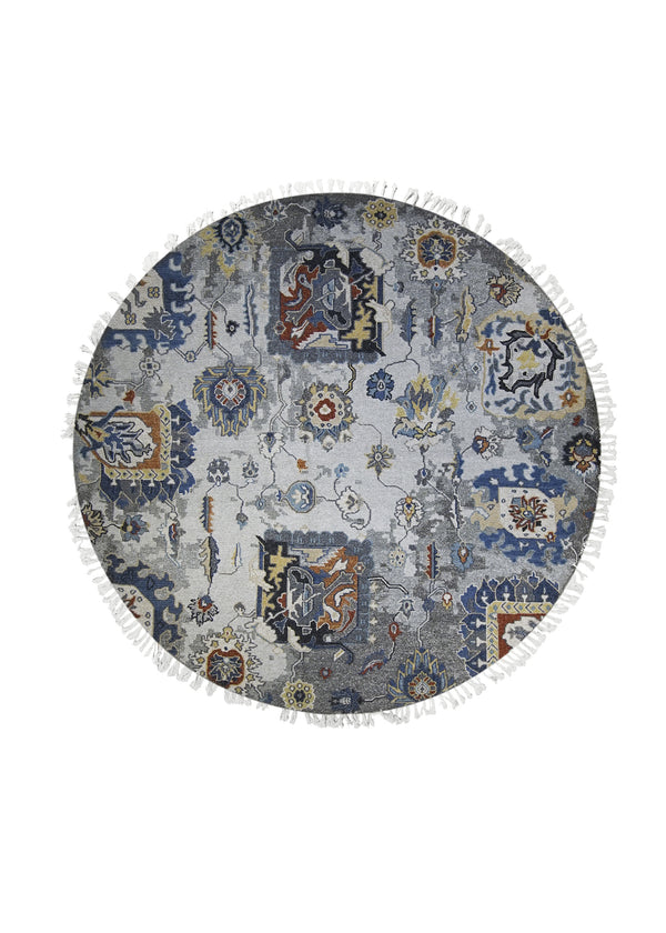 A30711 Oriental Rug Indian Handmade Round Transitional 5'12'' x 6'0'' -6x6- Whites Beige Gray Blue Oushak Design