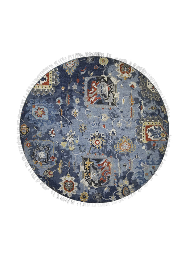 A30714 Oriental Rug Indian Handmade Round Transitional 5'12'' x 6'0'' -6x6- Blue Oushak Design