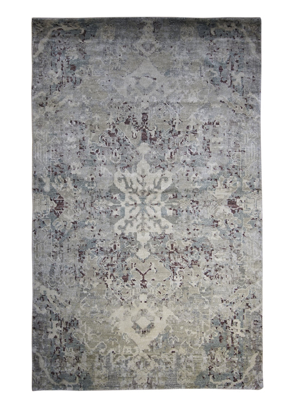 A30724 Oriental Rug Indian Handmade Area Modern 2'11'' x 4'10'' -3x5- Whites Beige Erased Geometric Abstract Design